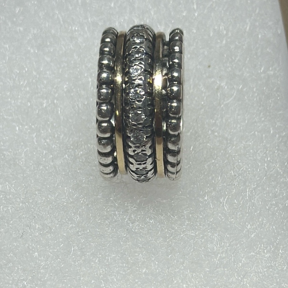14k Solid Gold & 9.25 S. Silver spinning ring with zircons